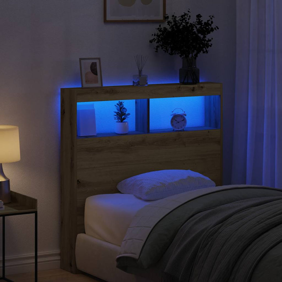 Hoofdbordkast met LED 100x17x102 cm artisan eikenkleurig