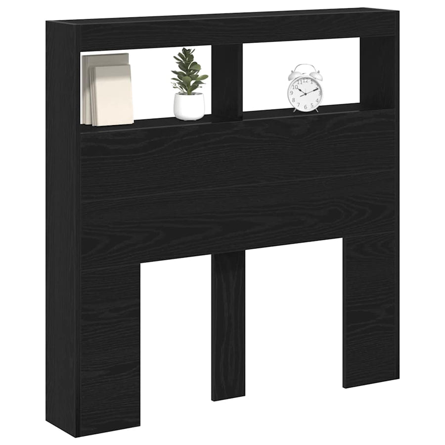Hoofdbordkast met LED 100x17x102 cm zwart eikenkleurig