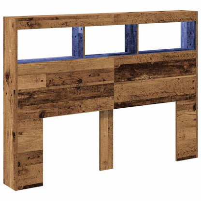 Hoofdbordkast met LED 140x17x102 cm oud hout