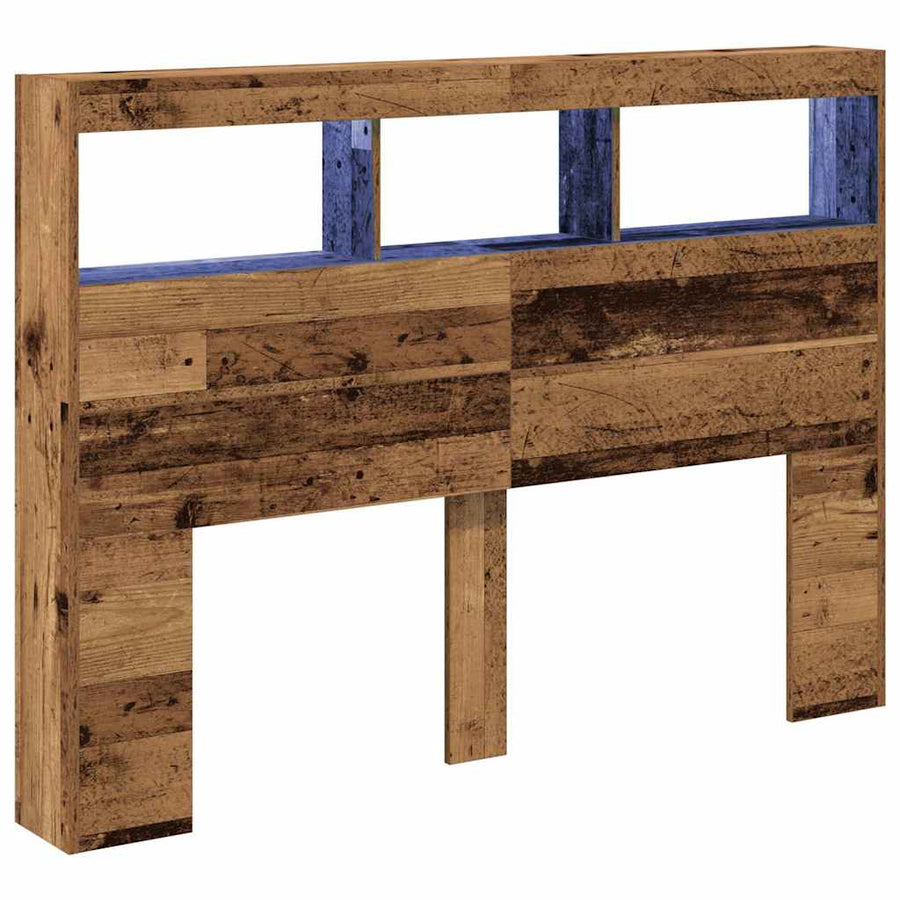 Hoofdbordkast met LED 140x17x102 cm oud hout