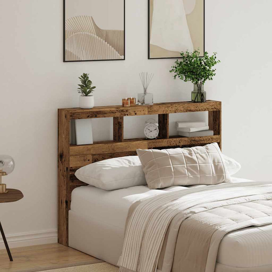 Hoofdbordkast met LED 140x17x102 cm oud hout