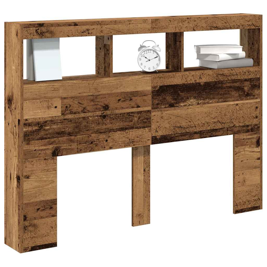 Hoofdbordkast met LED 140x17x102 cm oud hout