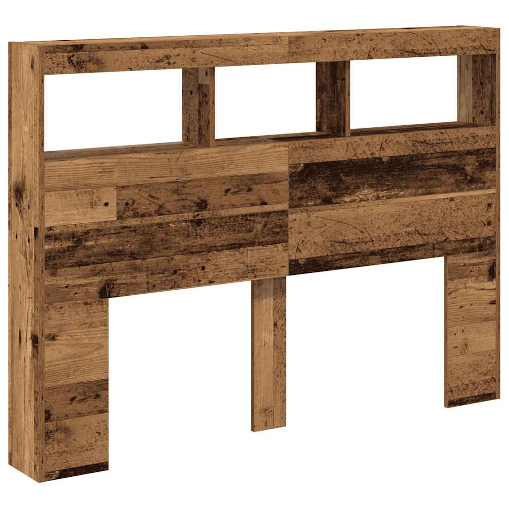 Hoofdbordkast met LED 140x17x102 cm oud hout