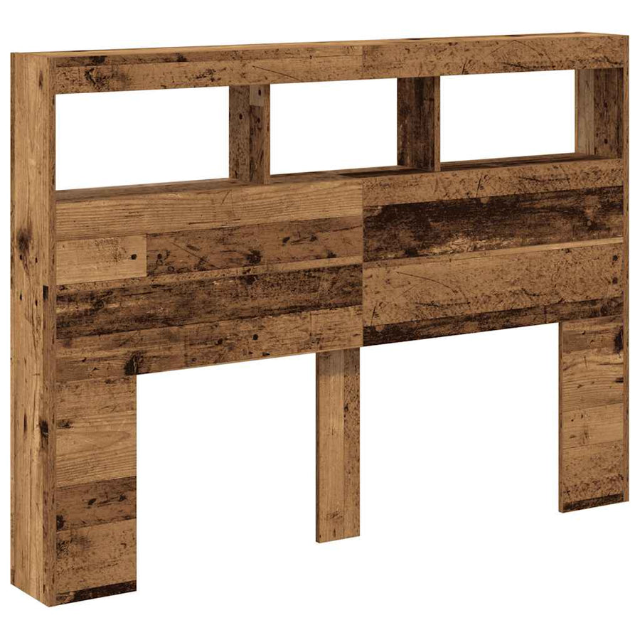 Hoofdbordkast met LED 140x17x102 cm oud hout
