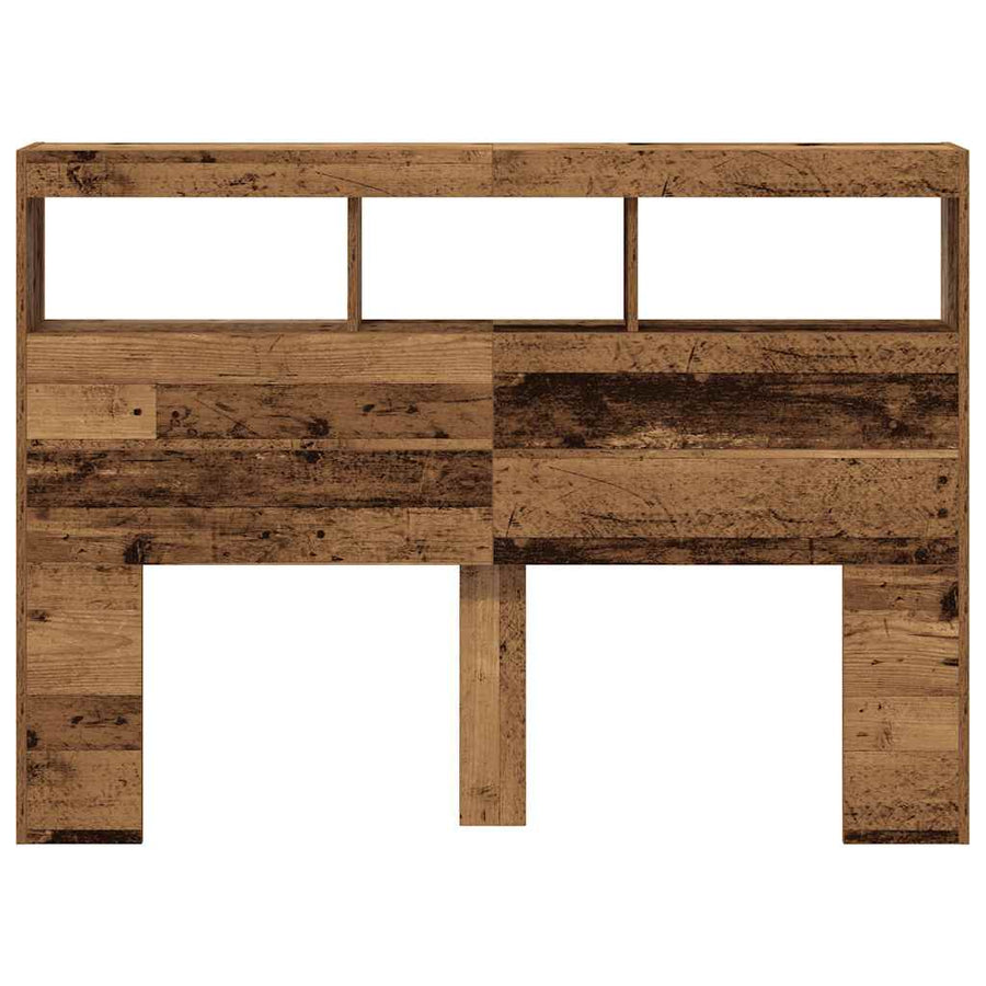 Hoofdbordkast met LED 140x17x102 cm oud hout