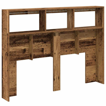 Hoofdbordkast met LED 140x17x102 cm oud hout