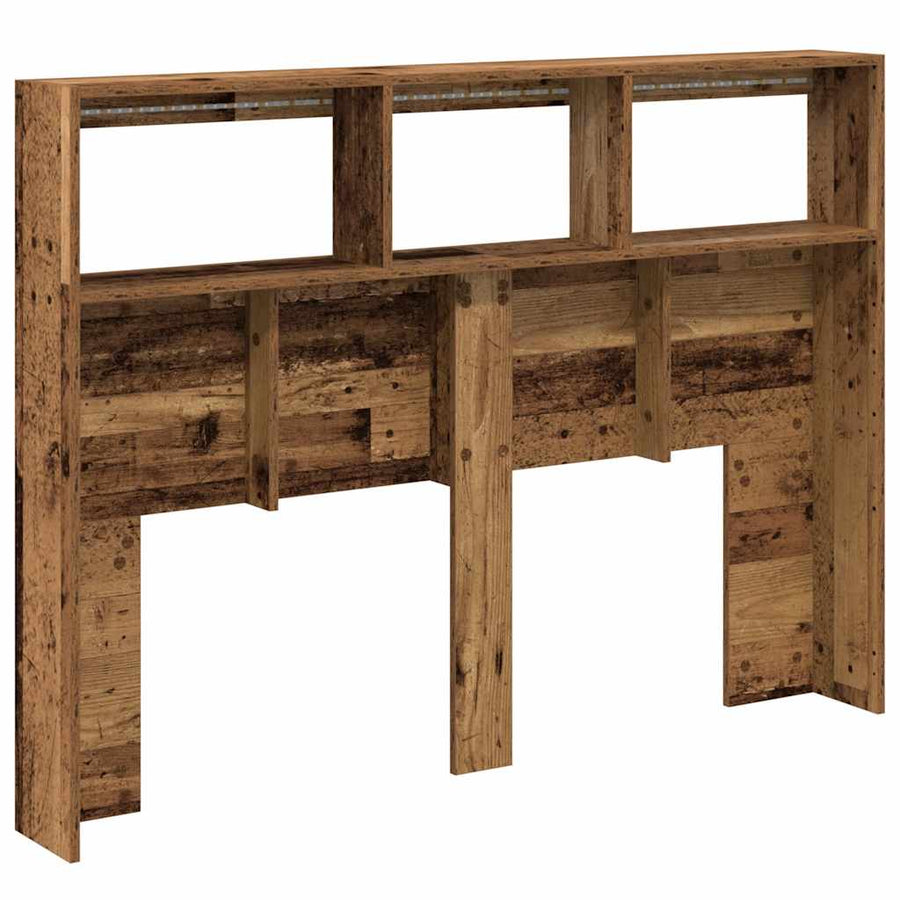Hoofdbordkast met LED 140x17x102 cm oud hout
