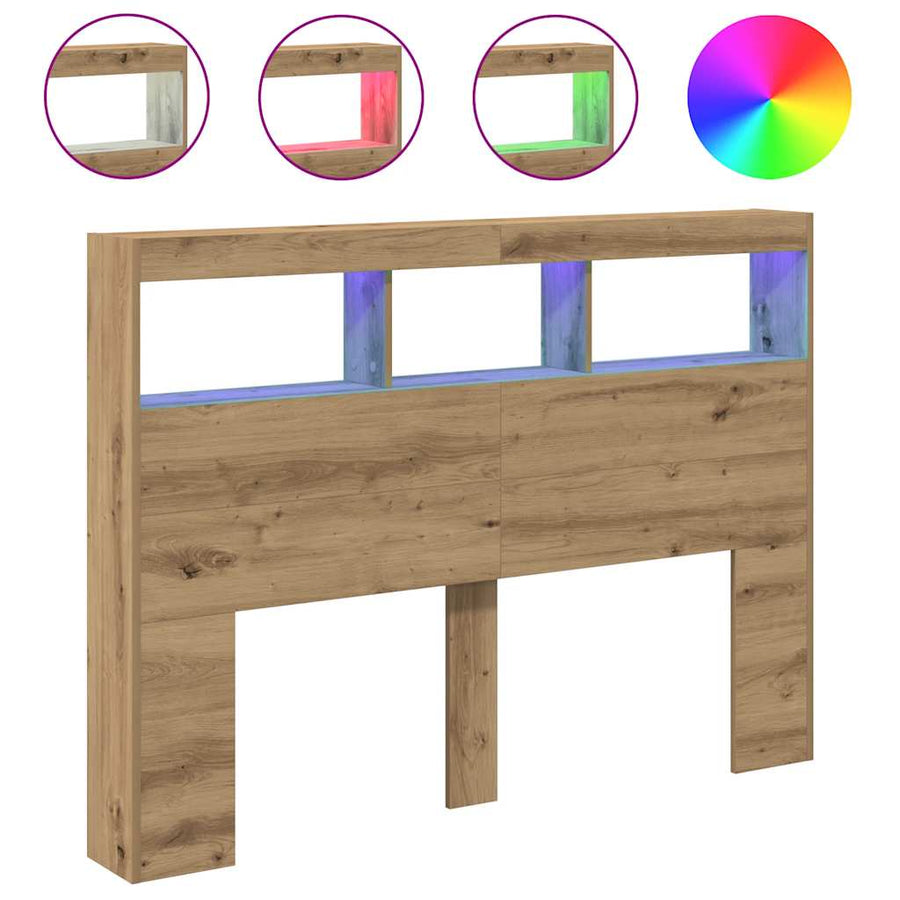 Hoofdbordkast met LED artisan 140x17x102 cm eikenkleurig