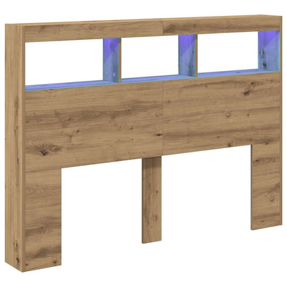 Hoofdbordkast met LED artisan 140x17x102 cm eikenkleurig