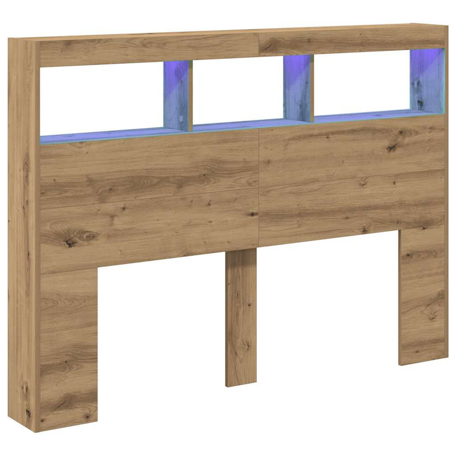 Hoofdbordkast met LED artisan 140x17x102 cm eikenkleurig
