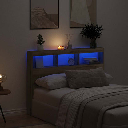 Hoofdbordkast met LED artisan 140x17x102 cm eikenkleurig