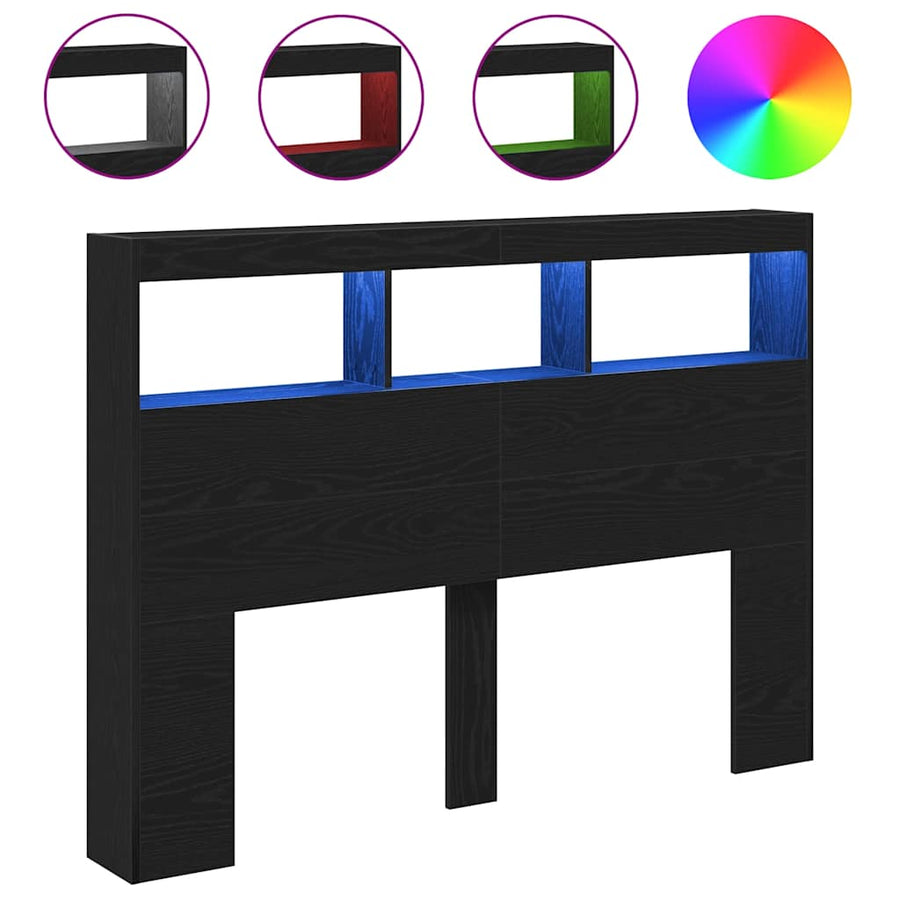 Hoofdbordkast met LED 140x17x102 cm zwart eikenkleurig