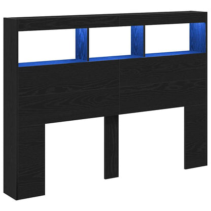 Hoofdbordkast met LED 140x17x102 cm zwart eikenkleurig