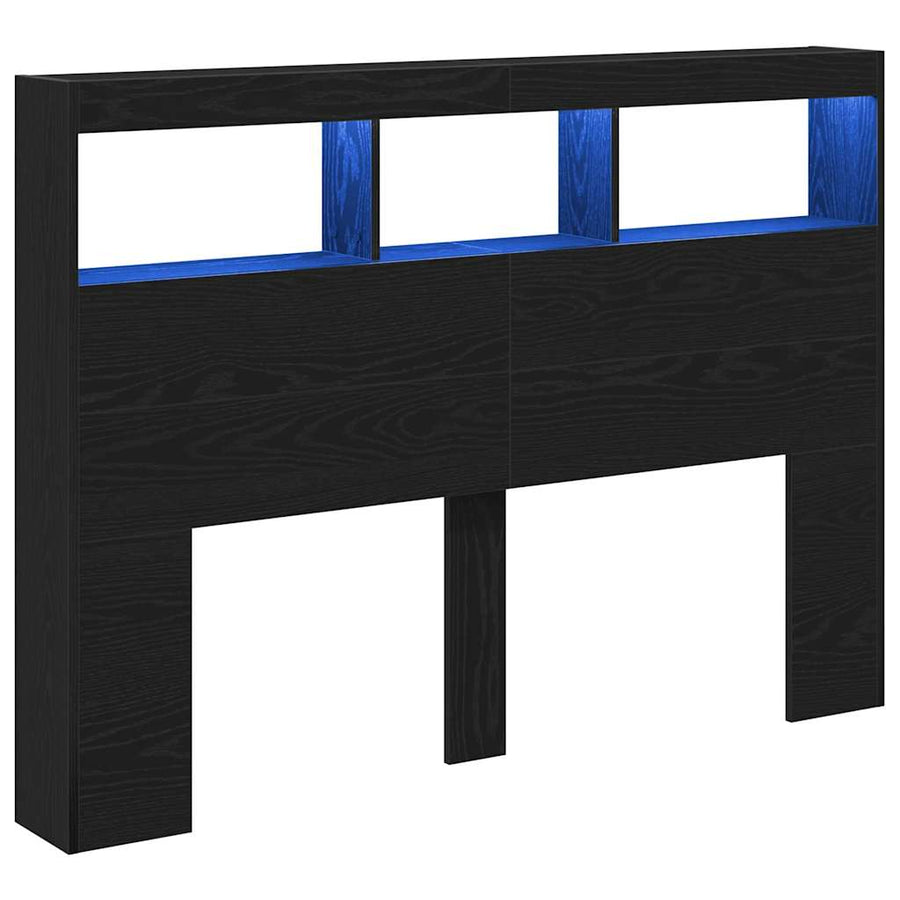 Hoofdbordkast met LED 140x17x102 cm zwart eikenkleurig