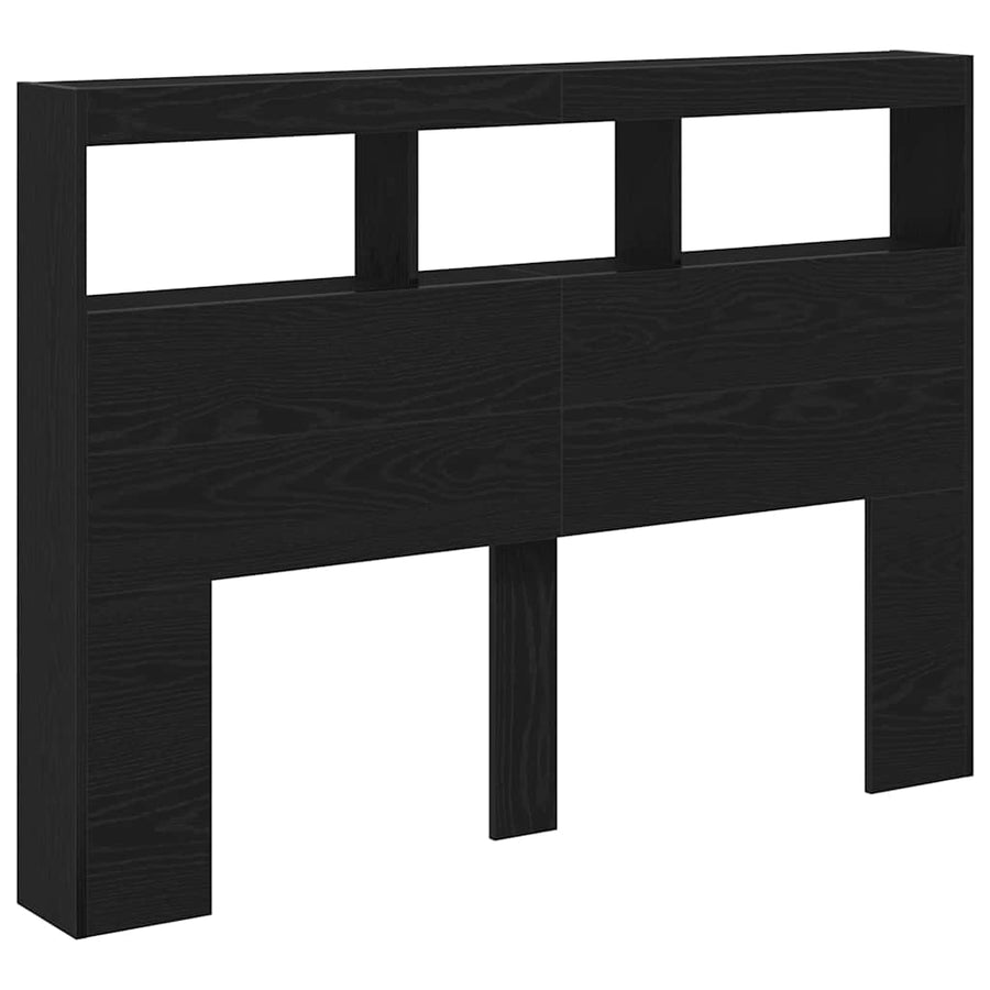 Hoofdbordkast met LED 140x17x102 cm zwart eikenkleurig