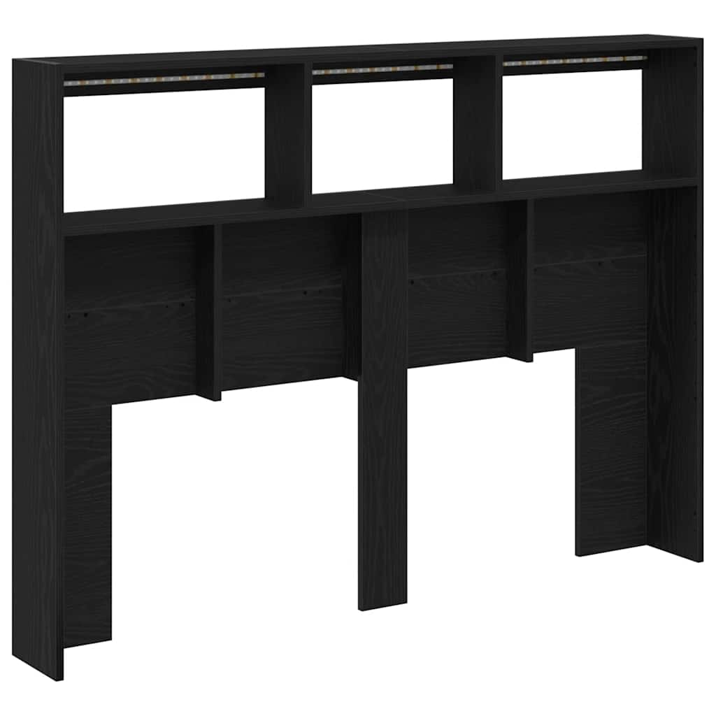 Hoofdbordkast met LED 140x17x102 cm zwart eikenkleurig