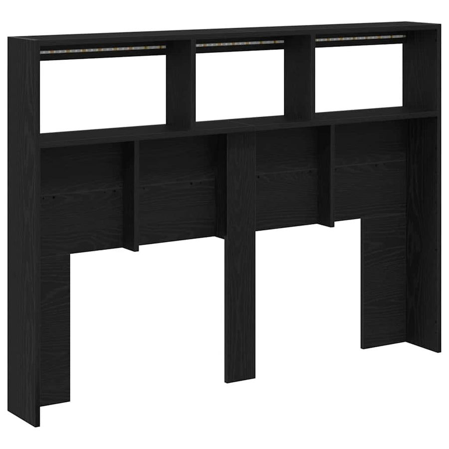 Hoofdbordkast met LED 140x17x102 cm zwart eikenkleurig