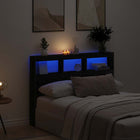 Headboard cabinet with LED 140x17x102 cm black oak