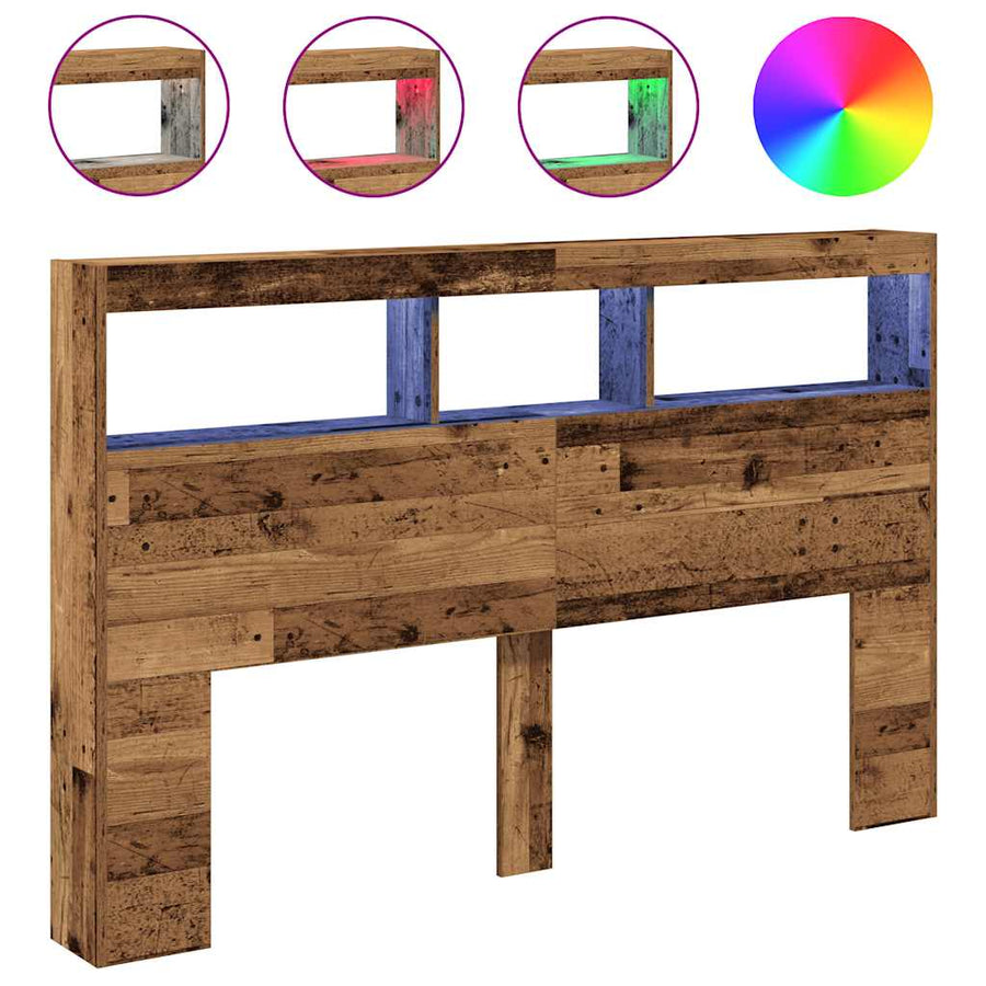 Hoofdbordkast met LED 160x17x102 cm oud hout
