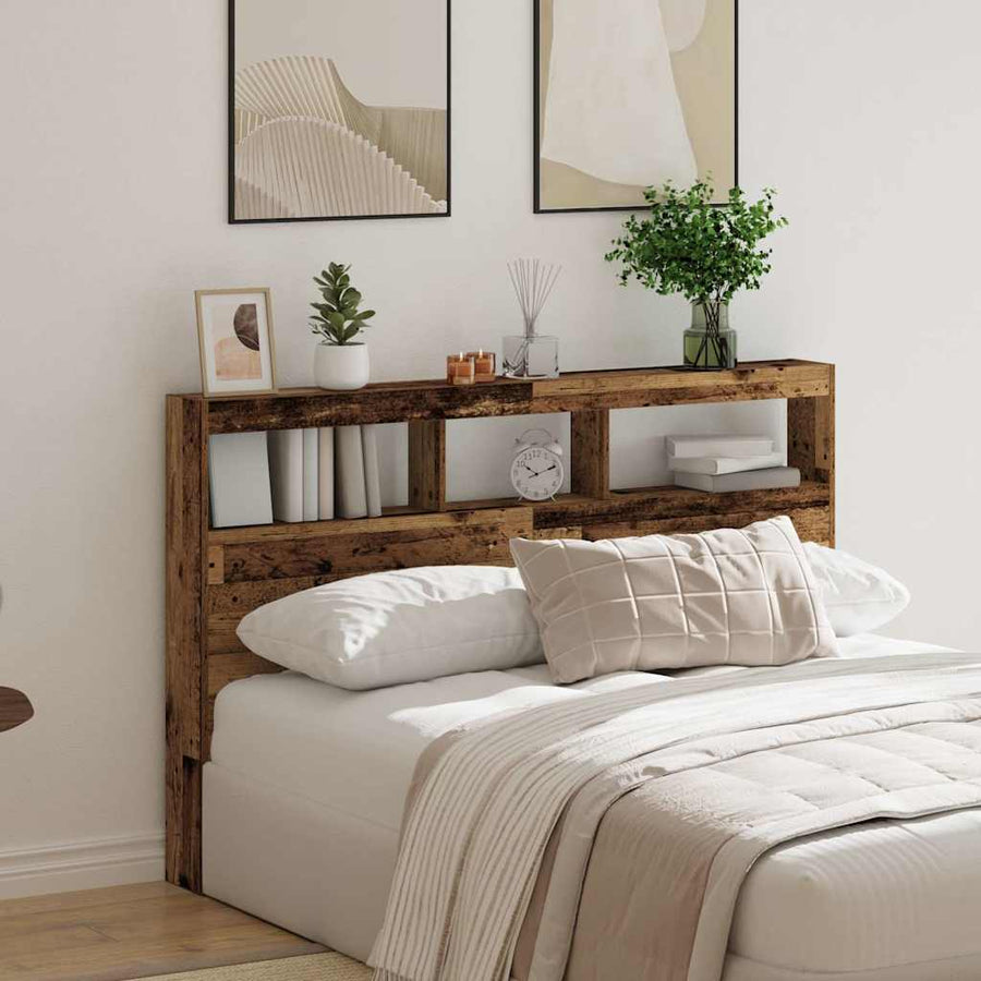 Hoofdbordkast met LED 160x17x102 cm oud hout