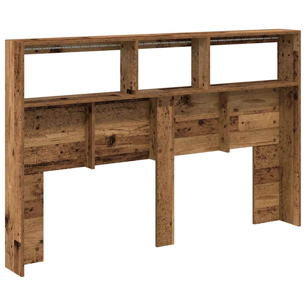 Hoofdbordkast met LED 160x17x102 cm oud hout