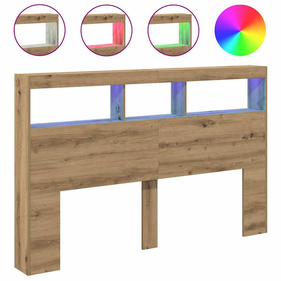Hoofdbordkast met LED artisan 160x17x102 cm eikenkleurig
