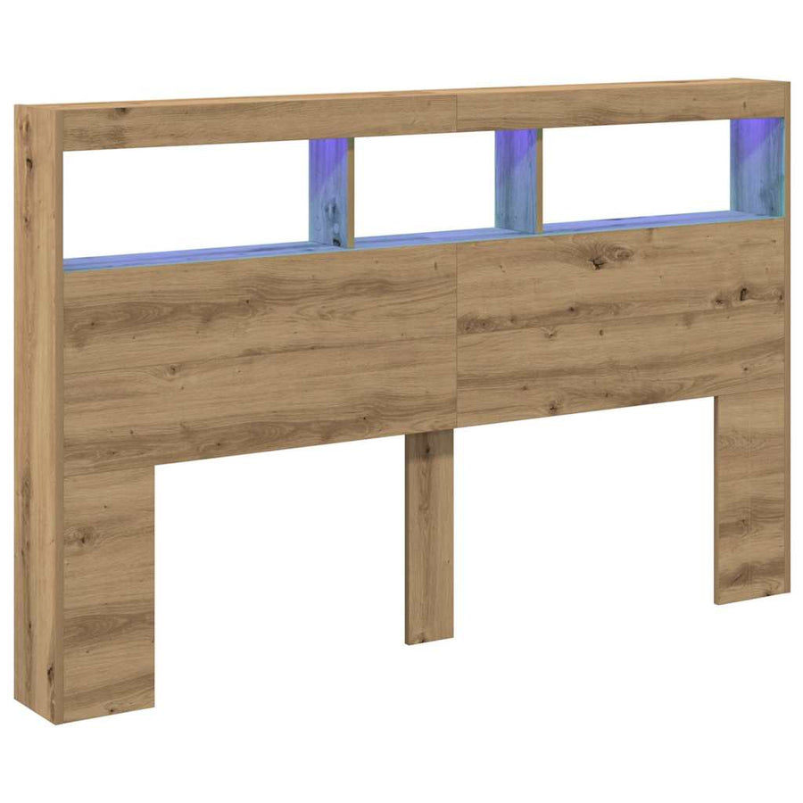 Hoofdbordkast met LED artisan 160x17x102 cm eikenkleurig