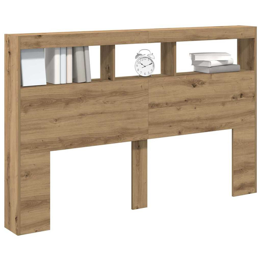 Hoofdbordkast met LED artisan 160x17x102 cm eikenkleurig