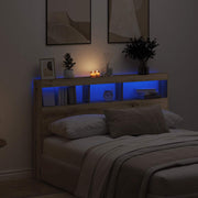 Hoofdbordkast 160x17x102 cm eikenkleurig met LED