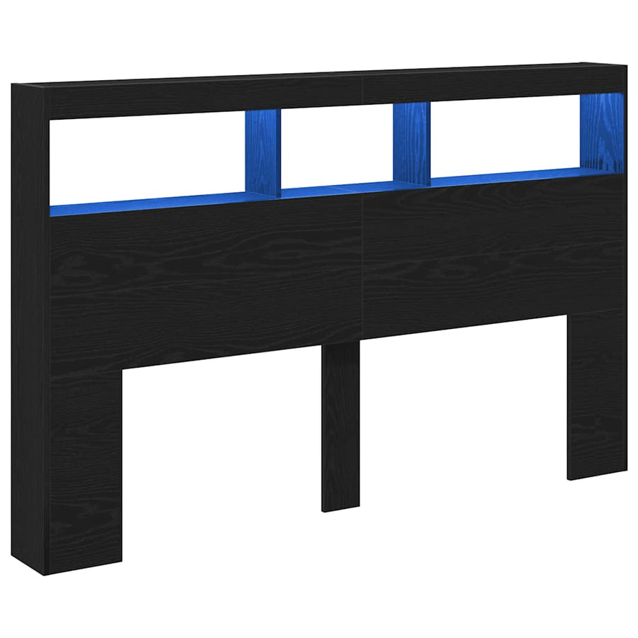 Hoofdbordkast met LED 160x17x102 cm eikenkleurig zwart