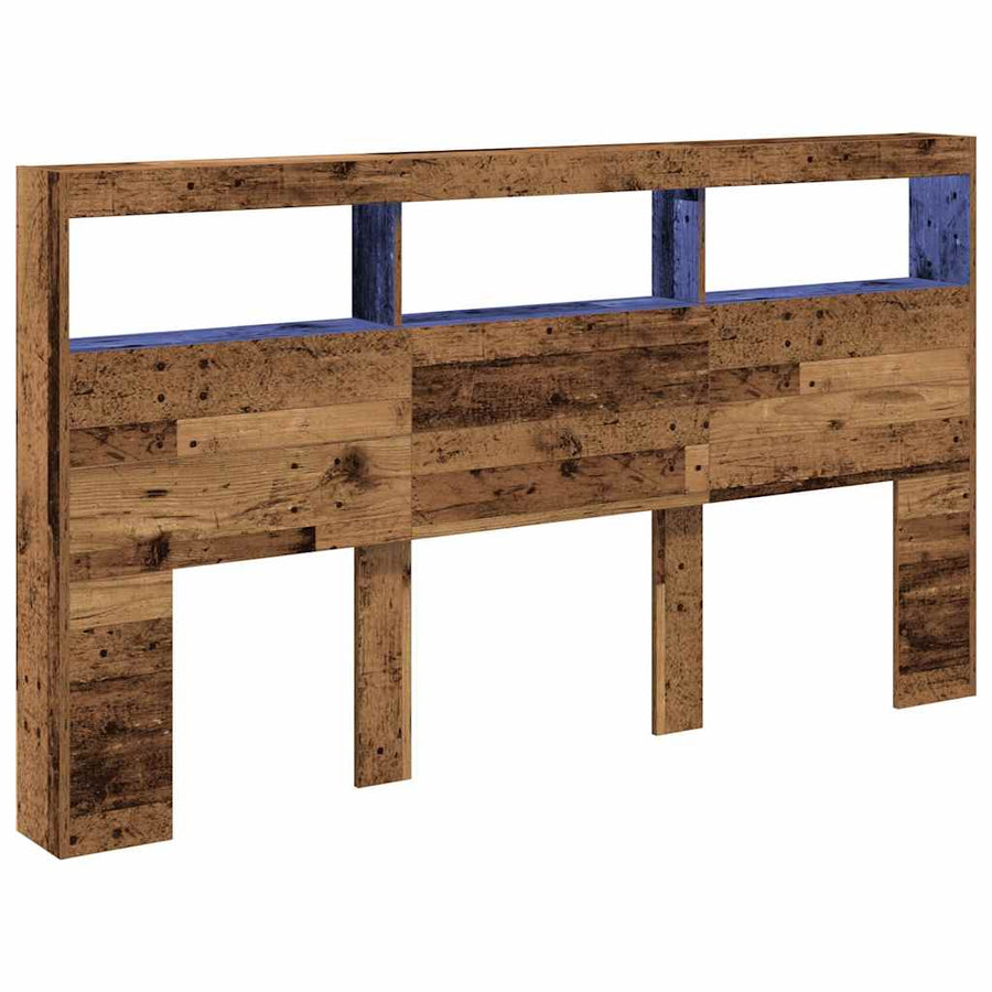 Hoofdbordkast met LED 180x17x102 cm oud hout