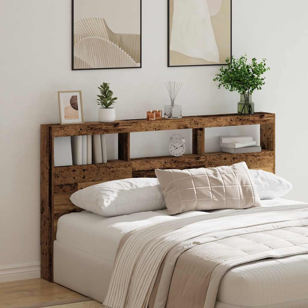 Hoofdbordkast met LED 180x17x102 cm oud hout