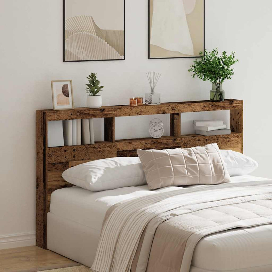 Hoofdbordkast met LED 180x17x102 cm oud hout