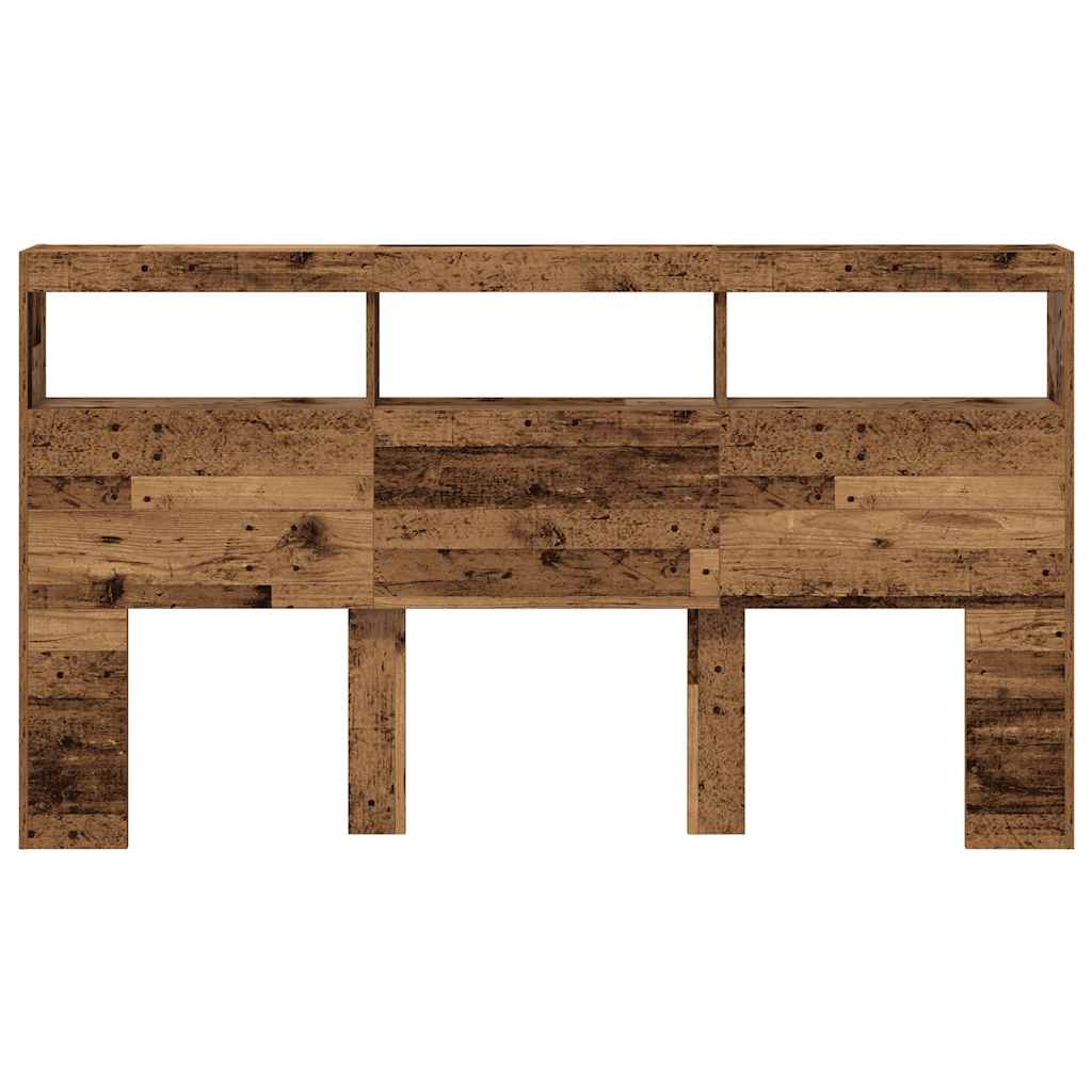 Hoofdbordkast met LED 180x17x102 cm oud hout