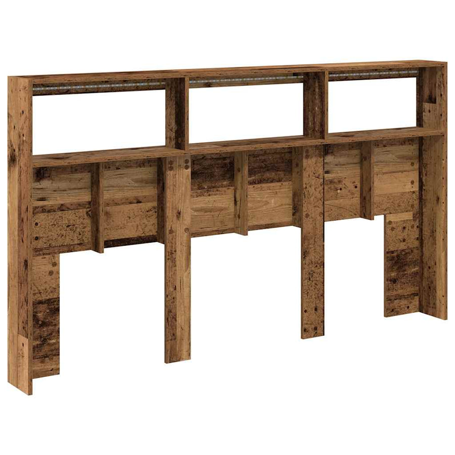 Hoofdbordkast met LED 180x17x102 cm oud hout