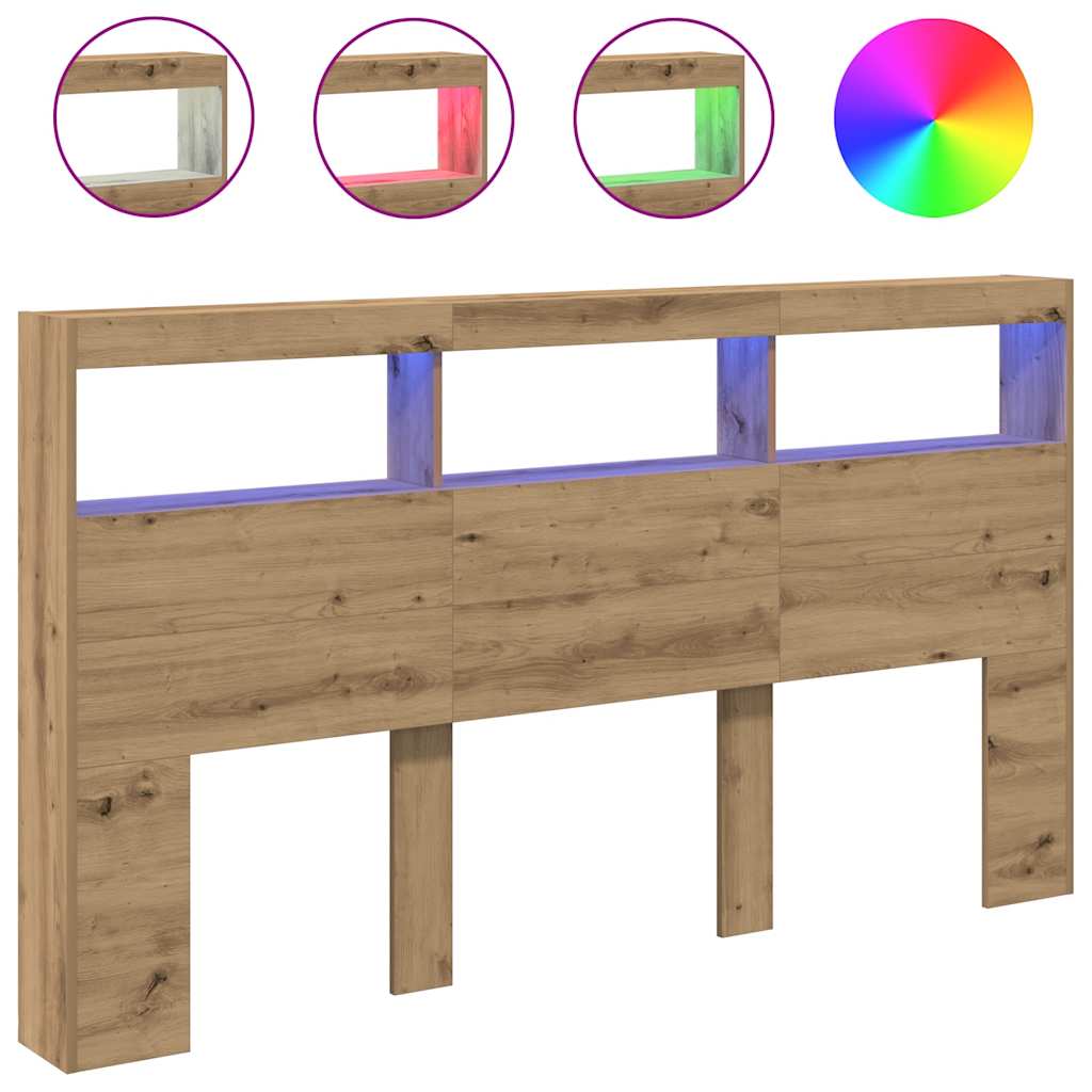 Hoofdbordkast met LED artisan 180x17x102 cm eikenkleurig