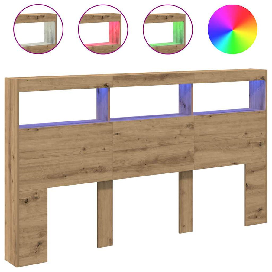 Hoofdbordkast met LED artisan 180x17x102 cm eikenkleurig