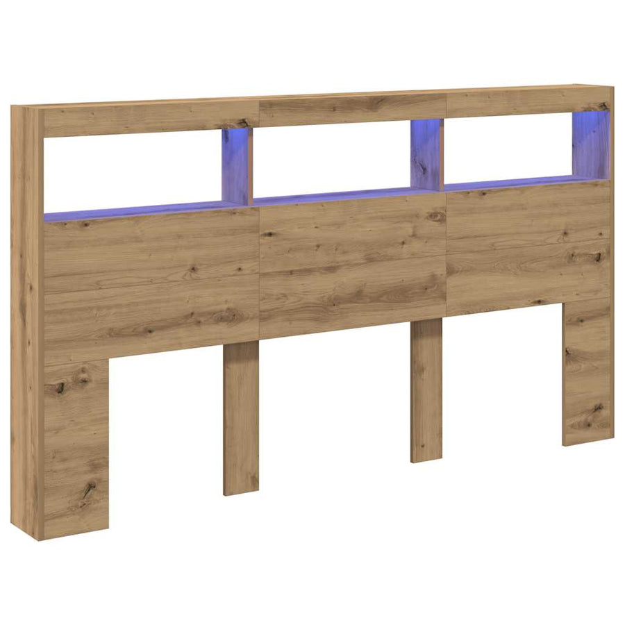 Hoofdbordkast met LED artisan 180x17x102 cm eikenkleurig