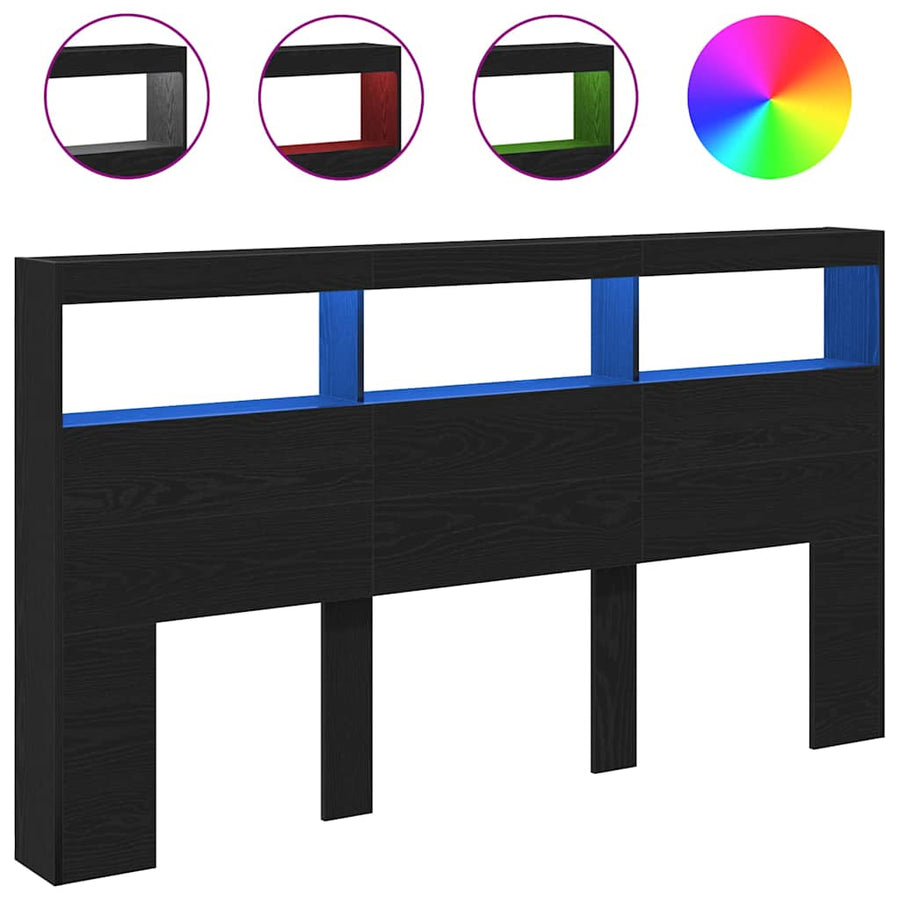 Hoofdbordkast met LED 180x17x102 cm eikenkleurig zwart