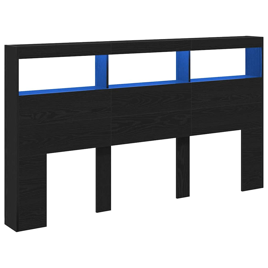 Hoofdbordkast met LED 180x17x102 cm eikenkleurig zwart