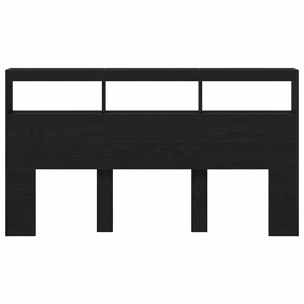 Hoofdbordkast met LED 180x17x102 cm eikenkleurig zwart
