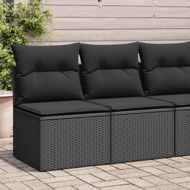 4-delige Loungeset met kussens poly rattan acacia zwart