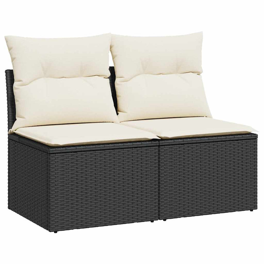 4-delige Loungeset met kussens poly rattan acacia zwart