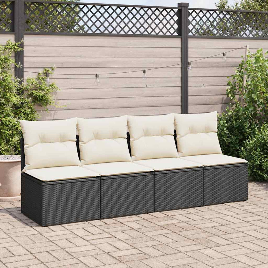 4-delige Loungeset met kussens poly rattan acacia zwart