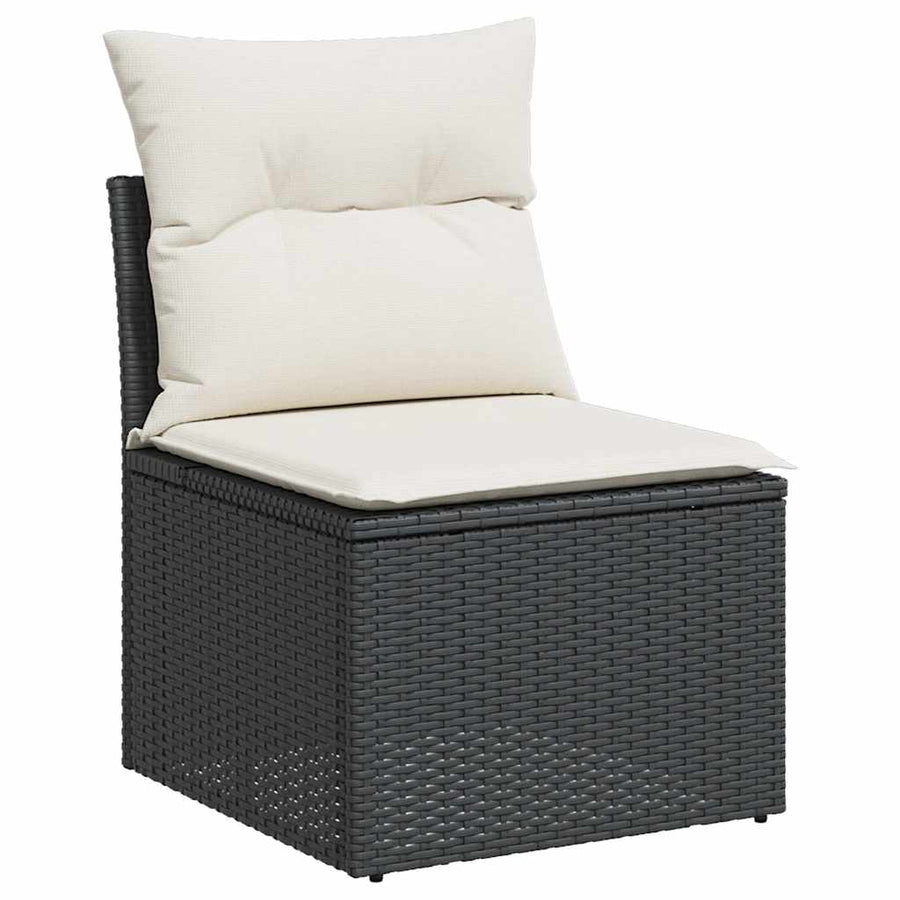 4-delige Loungeset met kussens poly rattan acacia zwart