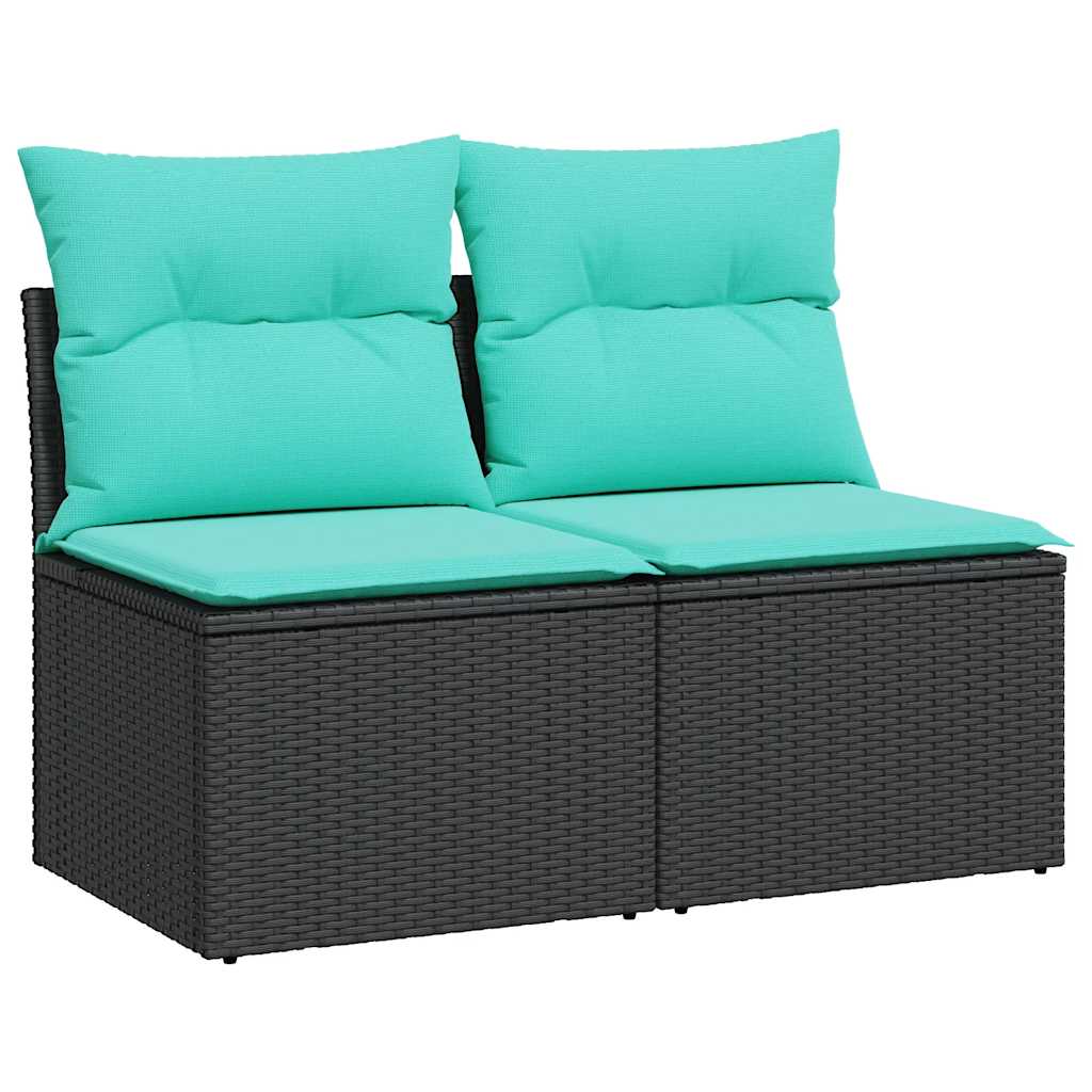 2-Delige Loungeset Met Kussens Poly Rattan Acacia 1 Zwart