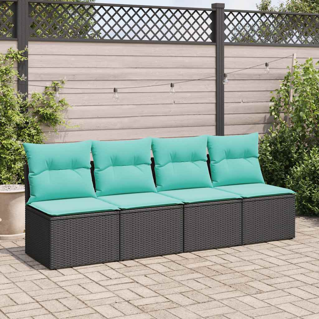 2-Delige Loungeset Met Kussens Poly Rattan Acacia 1 Zwart