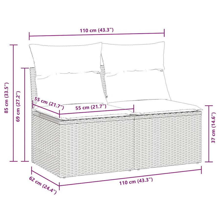 2-Delige Loungeset Met Kussens Poly Rattan Acacia 1 Zwart