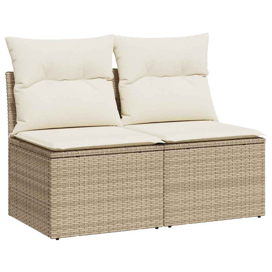 2-delige Loungeset met kussens poly rattan acacia beige