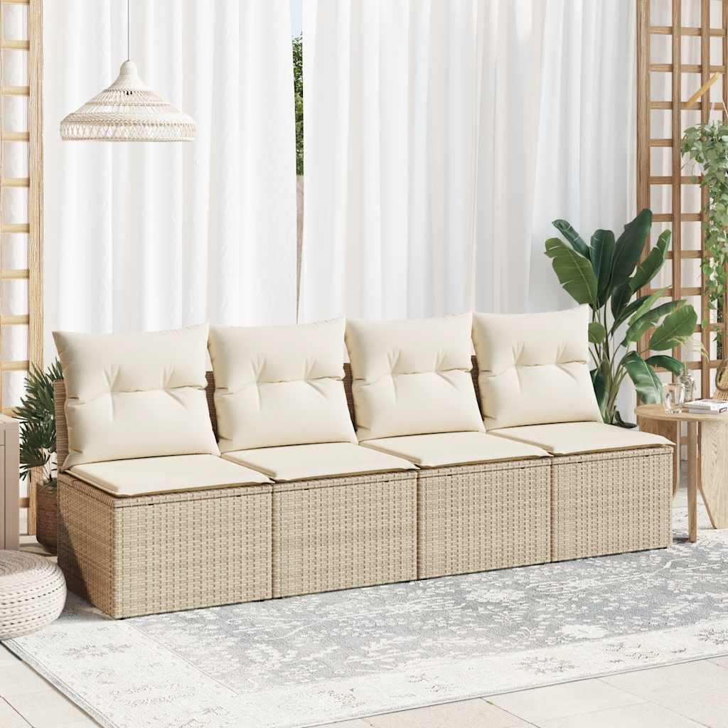 4-delige Loungeset met kussens poly rattan acacia beige
